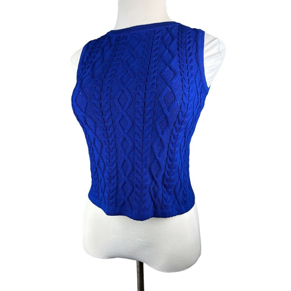 St. John Wool Blend Sleeveless Cable Knit Sweater Blue Women's P Petite H12105 - Picture 5 of 14